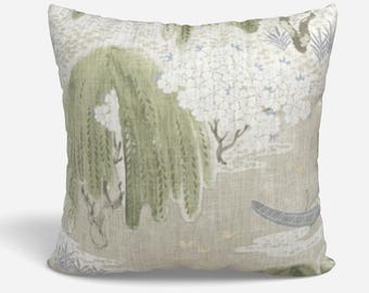 IMMEDIATE SHIP Thibaut Willow Tree Beige 14x24 lumbar and 20x20 green beige white blue pillow cover thibaut pillow will tree neutral soft