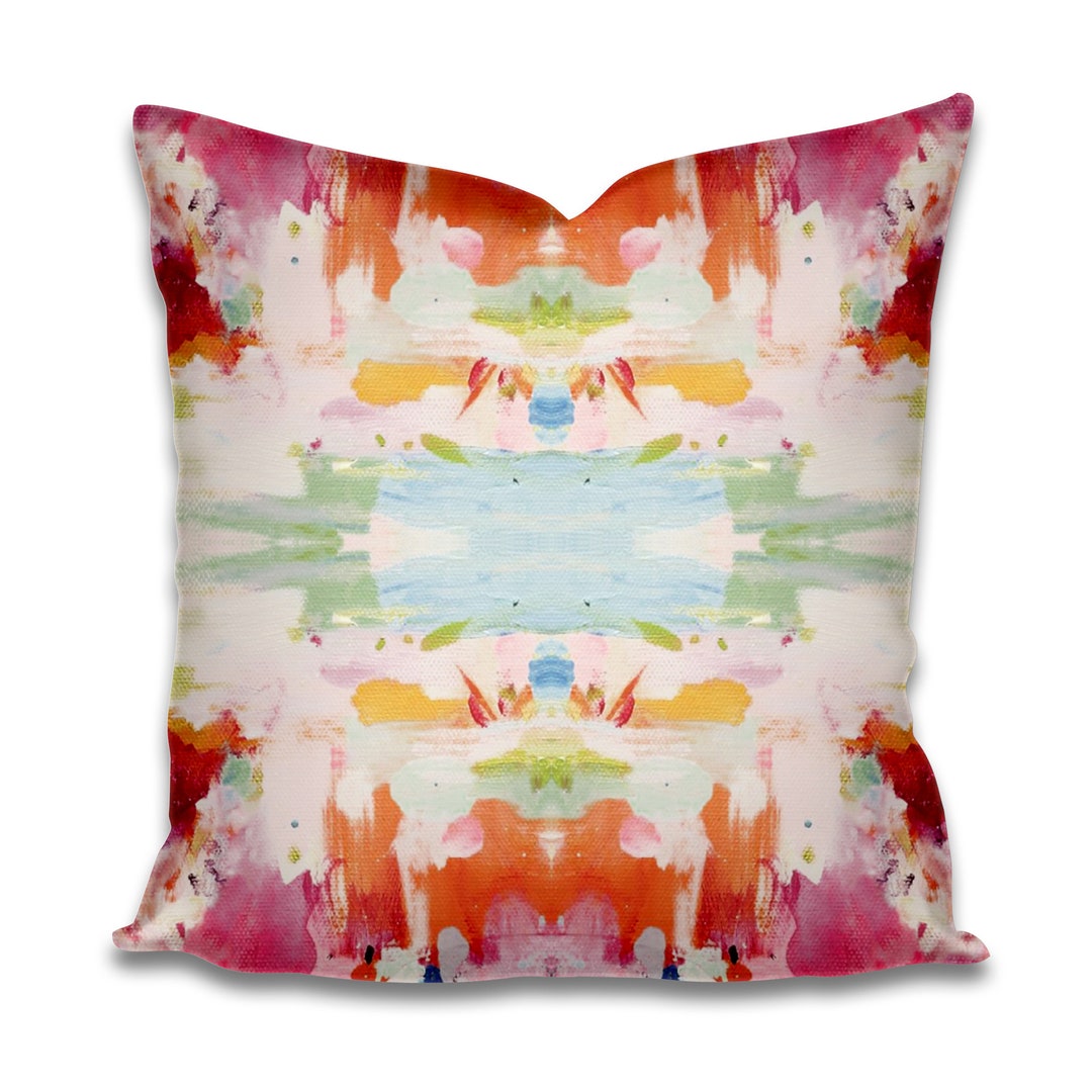 Aqua Pink Orange Pillow Jubilee Accent Pillow Art Deco Pillow Etsy