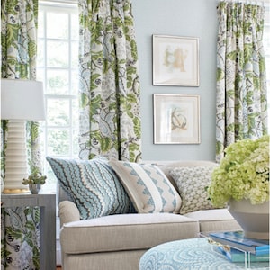 Green and White Curtains Thibaut Curtains Large Floral curtains custom thibaut drapes drapery extra long custom size extra wide chinoiserie