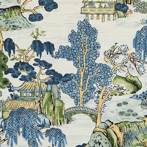 Thibaut ASIAN SCENIC Blue Green Valence Window Shade Blue Faux - Etsy