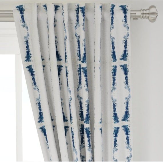 Navy Curtains Dark Blue And White Drapes Navy Ikat Curtains Etsy