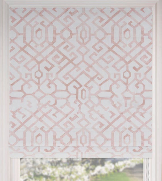 Blush curtains Roman shades CUSTOM size trellis pink roman shades quatrefoil window shade window valence rose linen roman shade pale pink