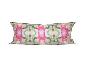 Almohada St Barths, almohada rosa con estampado de palmeras, almohada pictórica, almohada caleidoscopio, almohada brillante y divertida, dormitorio de la hermandad, habitación de niñas pintada en menta