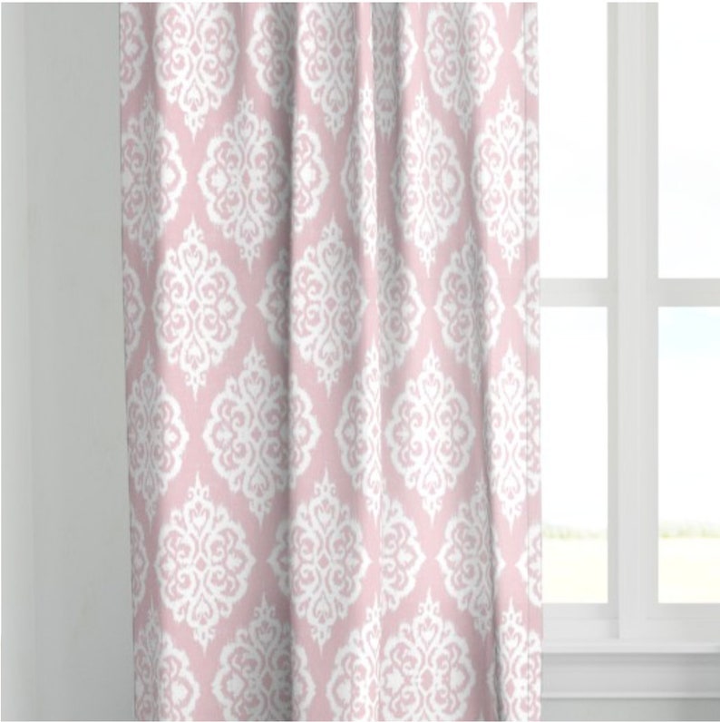 Pink Damask Curtains pink medallion curtains blush pink ikat Etsy