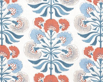 THIBAUT Tybee Tree French Blue Coral fabric 1 yard jumbo floral Anna French Blue colorway thibaut fabric by the yard remnant coral floral