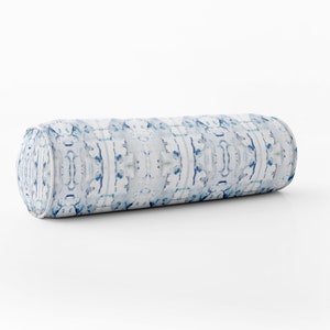Blue painterly pillow long lumbar pillow bed pillow blue white long bed pillow bed top pillow roll neck roll pillow for bed blue white green