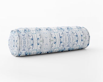 Blue painterly pillow long lumbar pillow bed pillow blue white long bed pillow bed top pillow roll neck roll pillow for bed blue white green