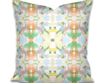 Almohada naranja, verde, amarilla, azul niebla, con acento de almohada cítrica, almohada con diseño de verdes, azules, sorbete, naranja, almohada lumbar de 18 x 18, 20 x 20, suave