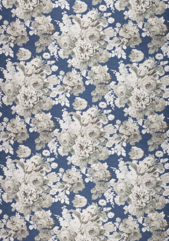 Blue Floral Curtains Blue Large Floral Print Curtains Thibaut Etsy