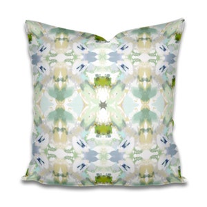 AZALEA LIME Blue green beige pillow mist blue chartreuse accent pillow chinoiserie pastel design pillow greens blues aqua lumbar pillow