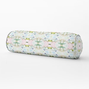 NEW Designer painterly round bolster aqua bolster pillow Long lumbar painterly bolster blush pink kaleidoscope navy lumbar bed neck roll