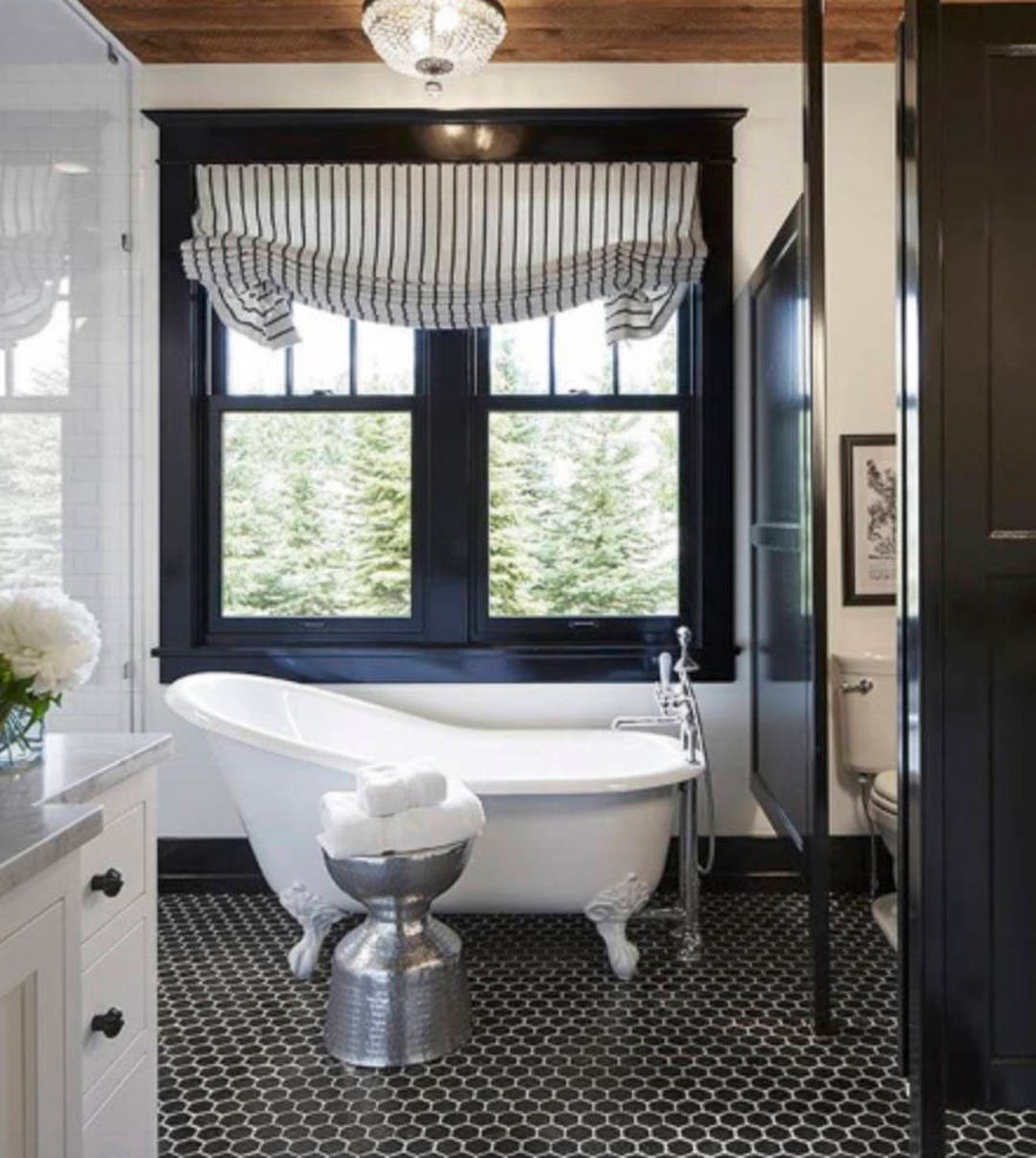 Modern Farmhouse Roman Shades QUICK SHIP Gray Plaid Roman Shades Grey