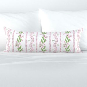 Florales Streifenkissen Rosa Grün BlumenBlock Druck Kissen Blume Lumbar Long Dolly Block Print Feintextil Salat grün hellblau Punkte