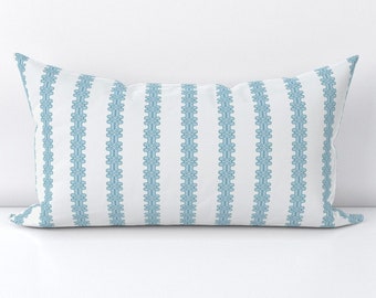 Windsor Sky Stripe Kissen Block Print blau und weiß Leinen Baumwolle britischen Blumen-UK Kissen blau gestreift Block Print grün blauen Kissen