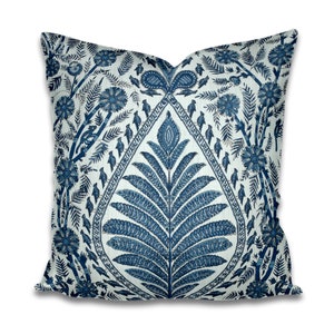 IMMEDIATE SHIP Thibaut Palampore Blue Pillow lumbar PAIR thibaut pillow blue leaf lumbar pillow Thibaut pillows large fern print pillow