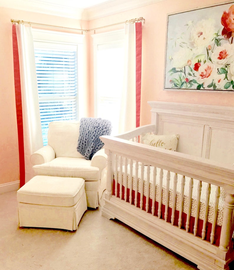 Nursery Curtains Pink Coral Curtains for Nursery Trimmed Etsy