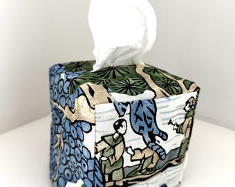 Asian Scenic Tissue Box Cover Thibaut accessory gift chinoiserie decorative tissue box holder skirted cover asian garden scene