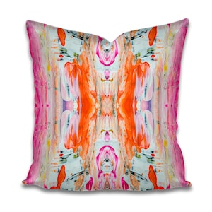 Pink orange pillow Palm Beach accent pillow art deco pillow design pillow bright garden hot pink lumbar pillow 22x22 20x20 marigold kaleid