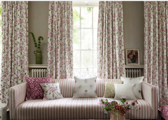 Black Pink Green White Jacobean Flower Floral Bedroom Window Treatment Valance Decor