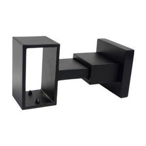 May include: A black metal bracket with a rectangular opening and a square base. The bracket has a modern, minimalist design and is likely used for mounting or support. The finish is matte black.
