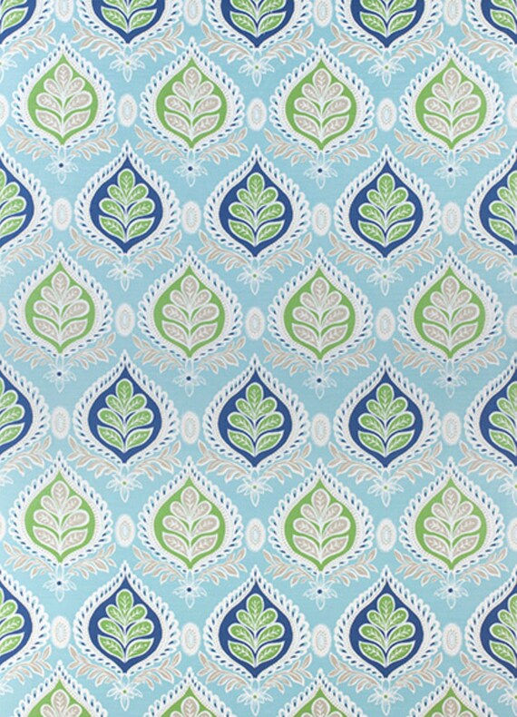 Blue Green Curtains Blue Ikat Curtains Thibaut Curtains Etsy
