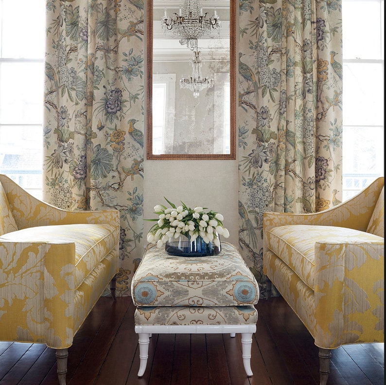 Blush Curtains Blush Floral Curtains Pink Jacobean Curtains Etsy