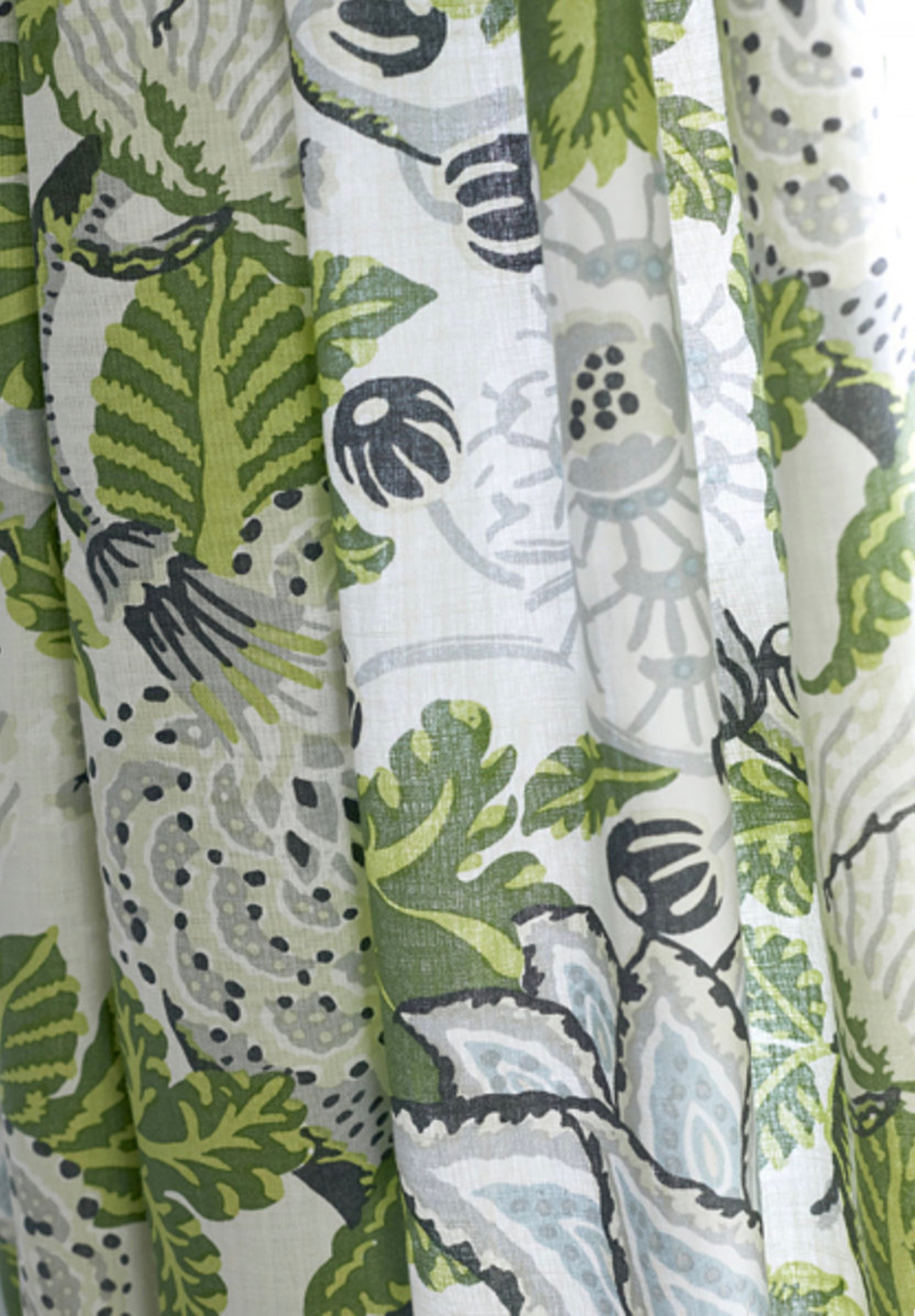 Green and White Curtains Thibaut Curtains Large Floral - Etsy