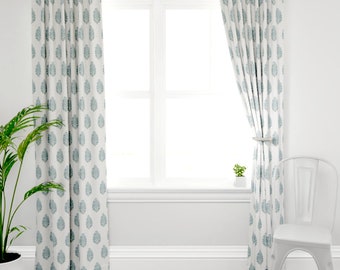 Mughal Blumen Gardinen blau grün weiß Vorhänge Indischer Blockdruck Vorhänge neue Mughal Print Vorhang Blockprint blau lang extra breit Indien