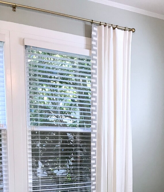 Greek Key Curtains Navy Trim Wide Trimmed Curtains White Linen Etsy