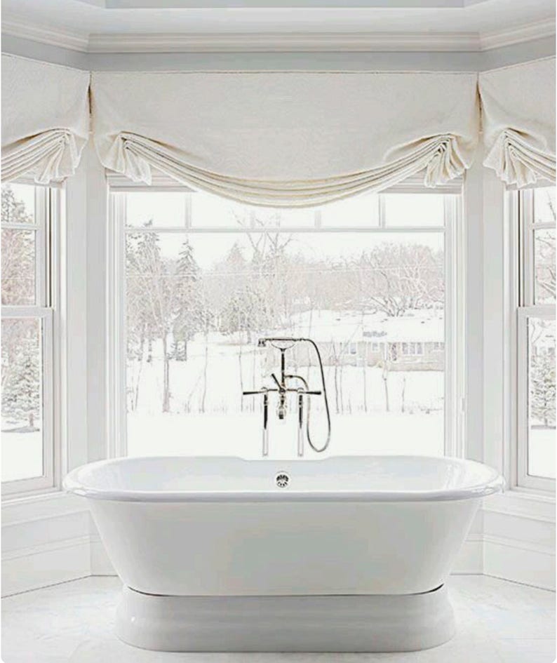 Estores romanos de lino blanco plisado, estor romano Londres blanco roto, estores tulipán, estores romanos de baño blancos, persianas de lino blanco, cenefa de ventana blanca plisada imagen 1