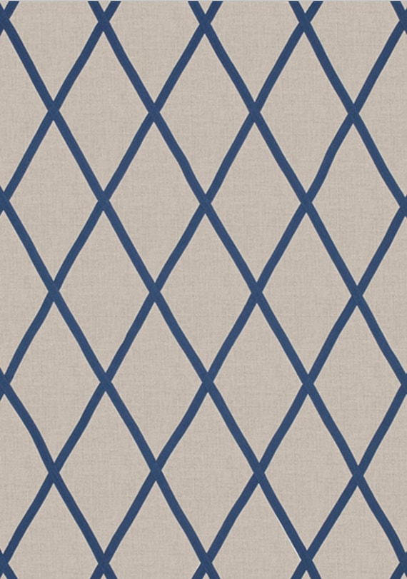 Navy Trellis Curtains Thibaut Navy Linen Curtains Diamond Etsy