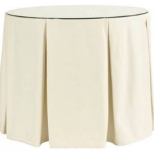 Round table skirt pleated box pleats white, ivory, navy, pink or any color table skirt round tableskirt pleats tailored round table cloth