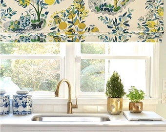 ROMAN SHADES CUSTOM Schumacher Citrus Garden window shade valence kitchen valance citrus garden primary or pool lemons oranges bright yellow