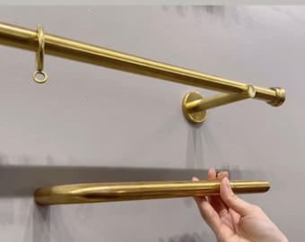 UNLACQUERED BRASS curtain rods 3/4" diameter Cafe curtain rod French Return Curtain Rod custom cut to size round inside mount or outside