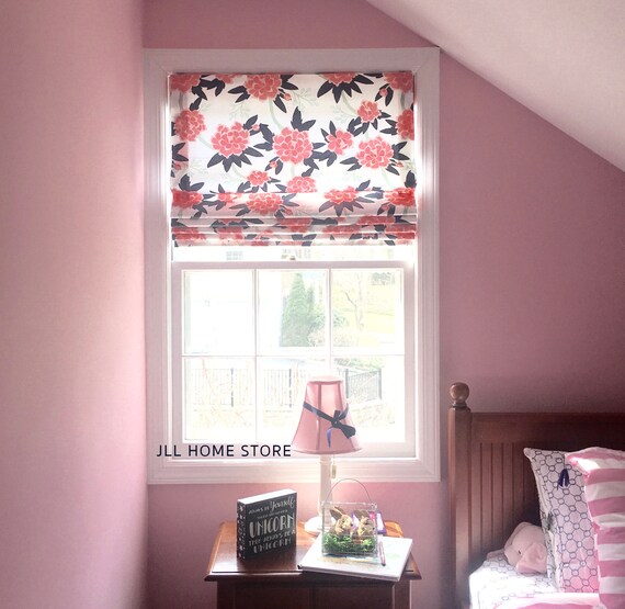 Nursery Roman Shades Cordless Custom Peony Curtains Floral Etsy