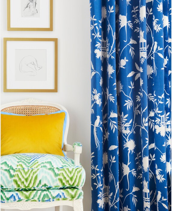 Blue Chinoiserie Curtains Oriental Curtains Asian Drapes Etsy