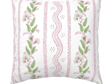 IMMEDIATE SHIP Pink green floral stripe pillow emma stripe Euro 26x26 pink euro pillow 26 inch square bed pillow girls dorm room pink green