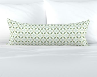 AZALEA LIMA ENREJADO Almohada azul verdoso beige Azul niebla Almohada decorativa verde chartreuse Diseño chinoiserie Pastel Almohada lumbar Verdes azules Agua