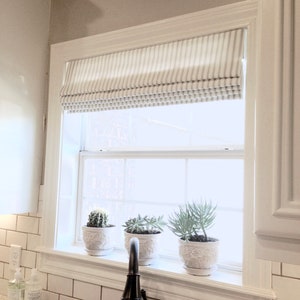 French Ticking Roman Shades CUSTOM size striped roman shades kitchen window shades grey stripe roman shade stripes ticking window shade blue image 2