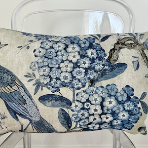 QUICK SHIP Thibaut Villeneuve Floral Pheasant blue pillows blue on flax pillow thibaut pillow villeneuve pillow  anna french navy linen