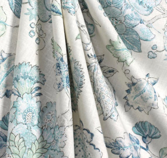 Jacobean Curtains Pale Blue Curtains Floral Curtains Light Etsy