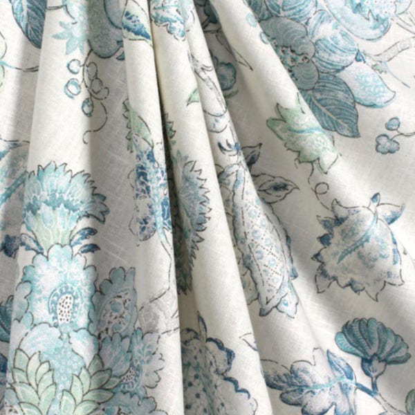 Jacobean curtains pale blue curtains floral curtains light blue flower drape curtains custom curtain panel pleated grommet bedroom curtains