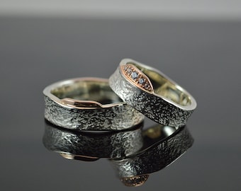 Partner rings, engagement rings made of 925 silver/585 rose gold with diamonds