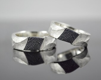 Wedding Rings / Wedding Rings "Fingerprint Black N White" Silver partially blackened