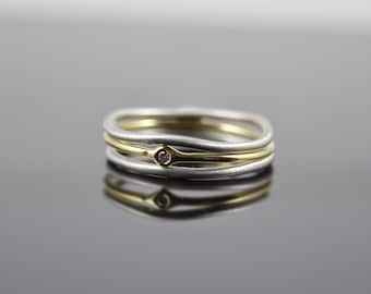 Ringset "Minimalistic Trio Silber-Gold Brillant ", 925er Silber, 585er Gold