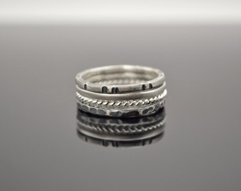 Ring set made of 925 silver structured