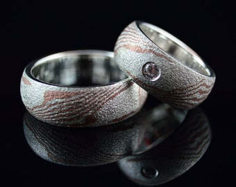 Partner Rings / Wedding Rings Mokume Gane Structure 2 Silver Copper