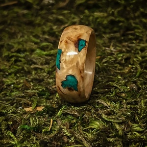 Birch Bent Wood Ring with Turquoise, Bent Wood Ring, bentwood Ring, Men's birch wood Ring, Jasper, Malachite, turquoise, mens turquoise ring image 8