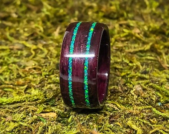 Purple Wood bent wood ring with a double Blue Opal inlay, mens Bentwood Ring, Men&#39;s or Woman&#39;s blue opal Ring, wood anniversary, handmade
