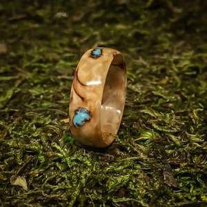 Birch Bent Wood Ring with Turquoise, Bent Wood Ring, bentwood Ring, Men's birch wood Ring, Jasper, Malachite, turquoise, mens turquoise ring image 5